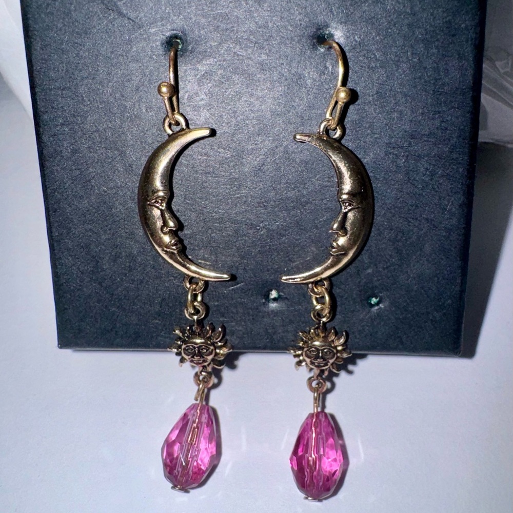 dangly gold moon earrings